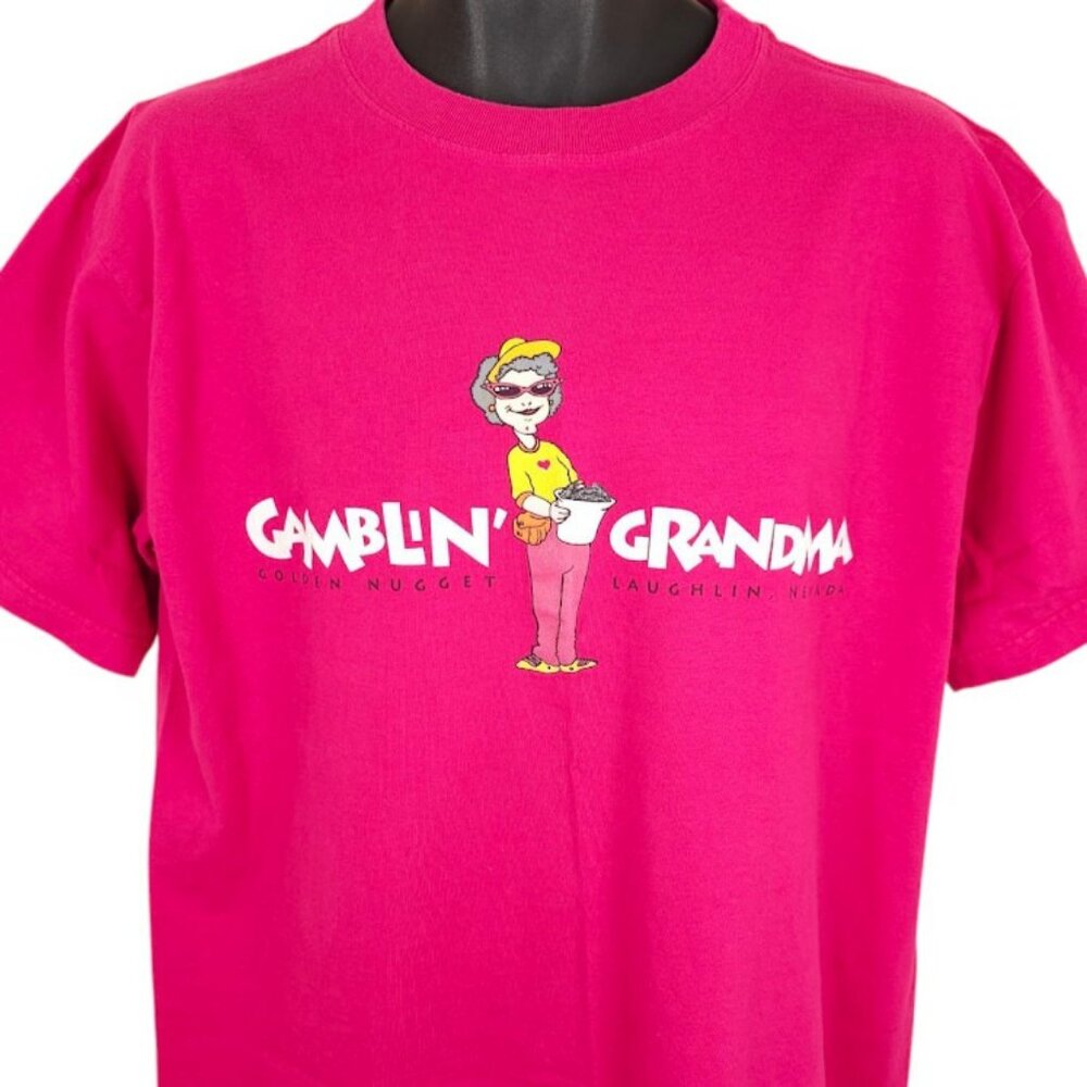 Vintage Gamblin Grandma T Shirt Mens Size Large Pink 90s Golden Nugget USA